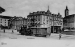 Frauenfeld Bahnhofplatz mit Dampflokomotive der Wilerbahn um 1900