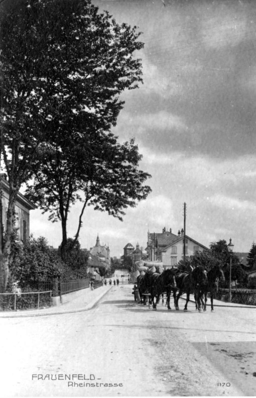 Frauenfeld-Kurzdorf Rheinstrasse Pferdefuhrwerk um 1930